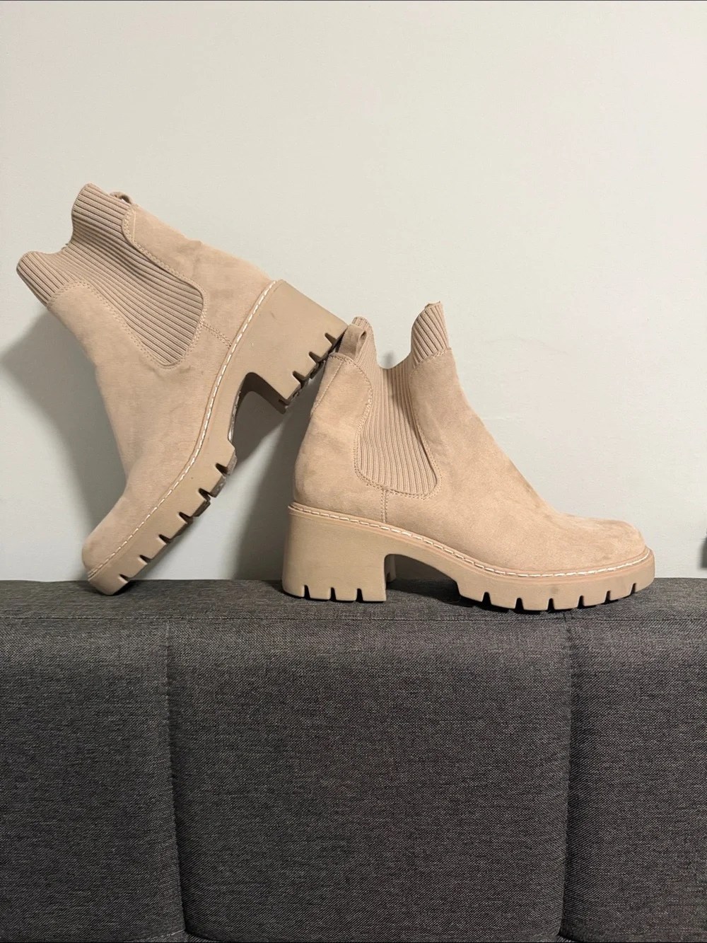 NOBO Beige Chelsea Lug Heel Booties